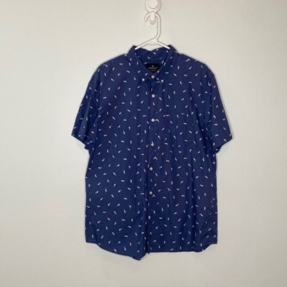 American Outfitters Men Blue All Over Shark Print Button Down Shirt Size XL - Picture 1 of 12